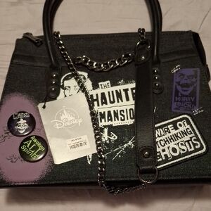 Disney Haunted Mansion Black and Purple Tote with Chain Handles